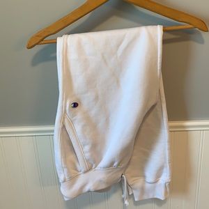 Small, white Champion jogger sweatpants